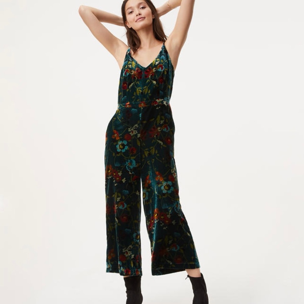 Loft green velvet sleeveless jumpsuit - Picture 2 of 8